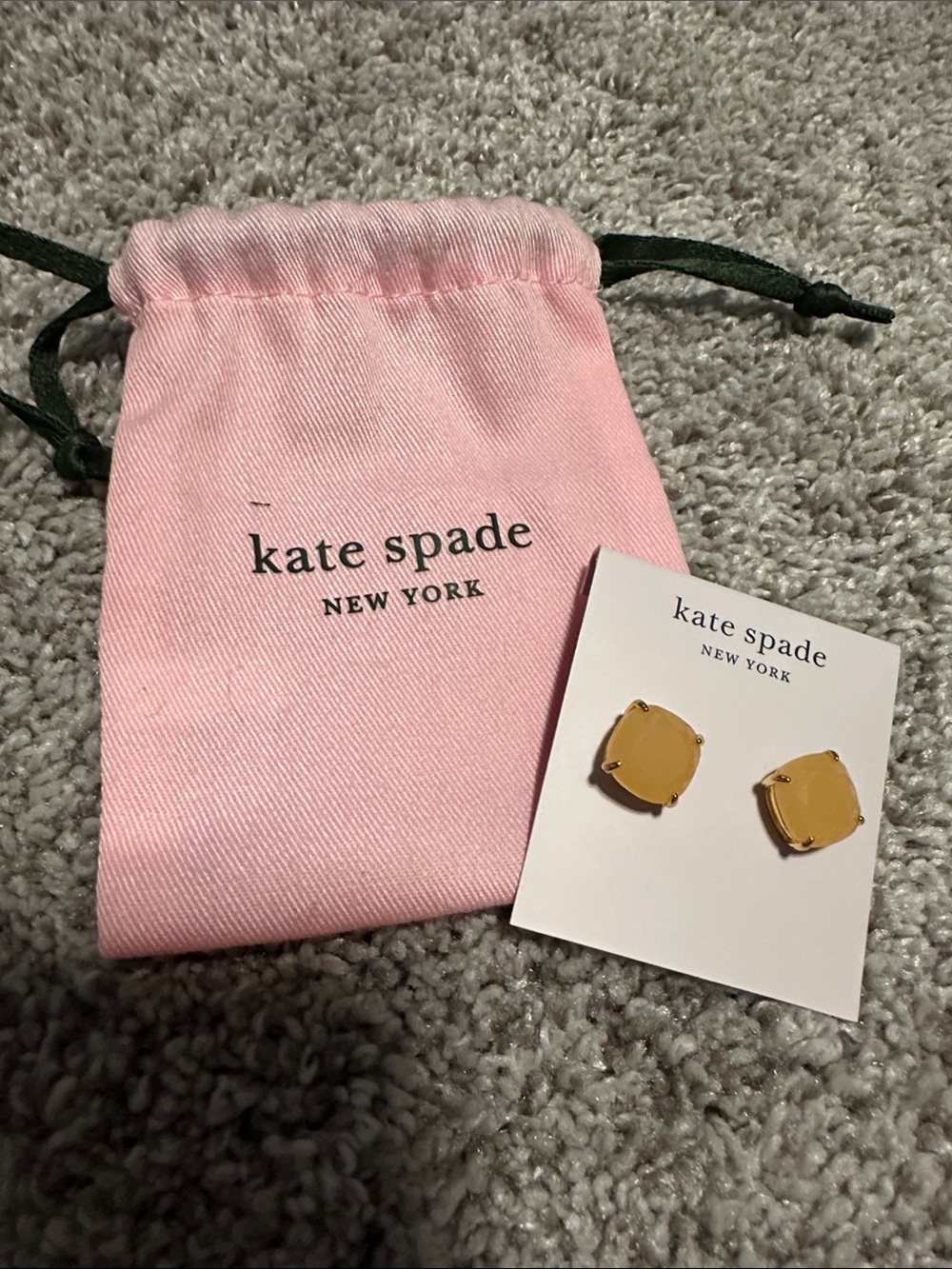 kate spade Kids Yellow Cushion Stud Earrings with Pink Pouch